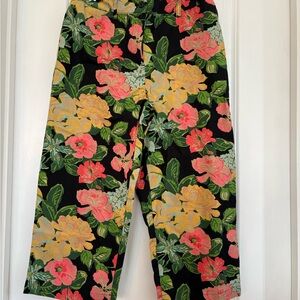 NEW Casual Corner Annex Petite 6 Floral Cotton Ankle Pants Straight Leg Black